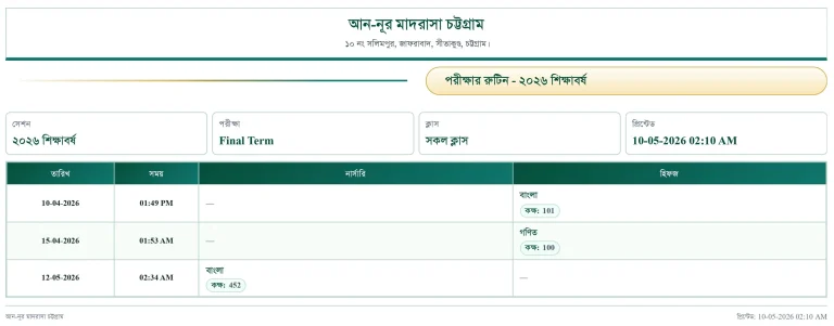 সকল ক্লাস পরীক্ষার রুটিন